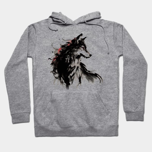 Chinese Style Ink Wolf Hoodie by T-Shirt Paradise